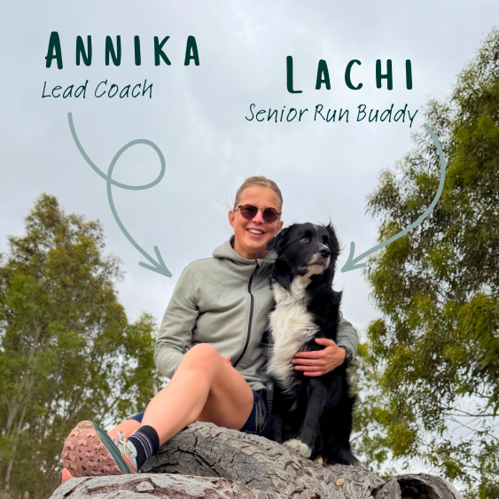 Annika (Lead Coach) and Lachi (Border Collie X) sitting on a log outdoors